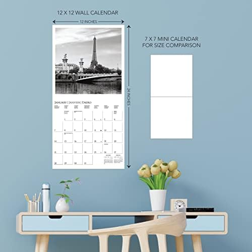 Graphique 2024 לוח השנה של פריז קיר | 12 x 12 | נייר עבה | מארגן בית ומשרדים | רשת חודשית גדולה | 3 שפות